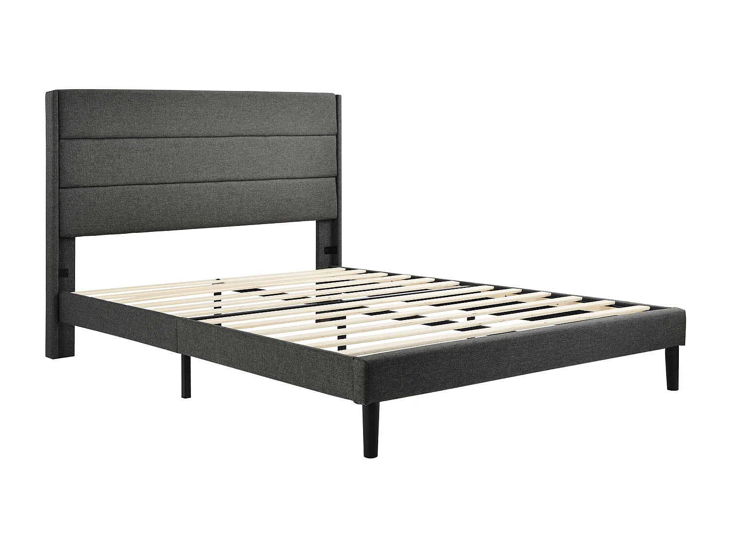 Lit rembourré double 140x200 cm, tête et sommier inclus, cadre lin gris foncé, design moderne, jeunesse, avec matelas