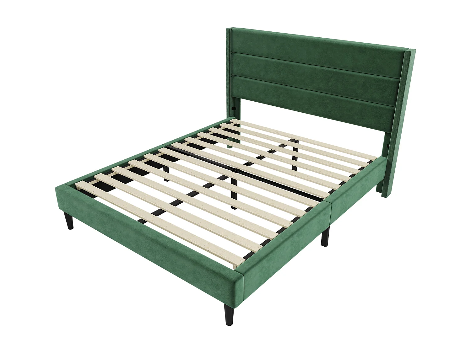 Lit rembourré double 140x200 cm, tête et sommier inclus, cadre velours vert foncé, design moderne, jeunesse, avec matelas
