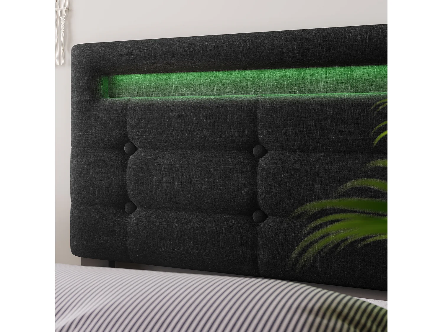 Gepolsterd Tweepersoonsbed 140x200 Cm Met LED En 4 Lades, Tête Réglable, Houten Lattenbodem, Stof Zwart, Met Matras