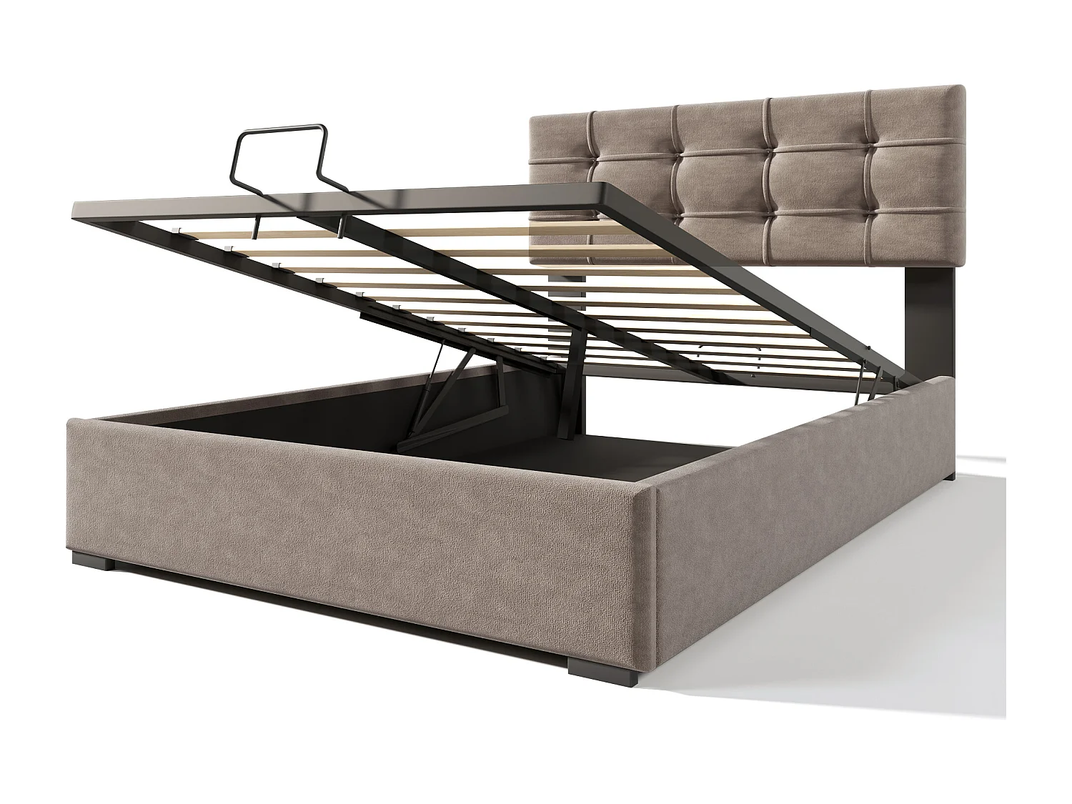 Gepolsterd Bed Tweepersoons Hydraulisch 140x200 Cm, Tête Réglable, Lattenbodem Metaal, Cadre Velours, Opbergruimte Geïntegreerd, Licht Grijs, Met Matras