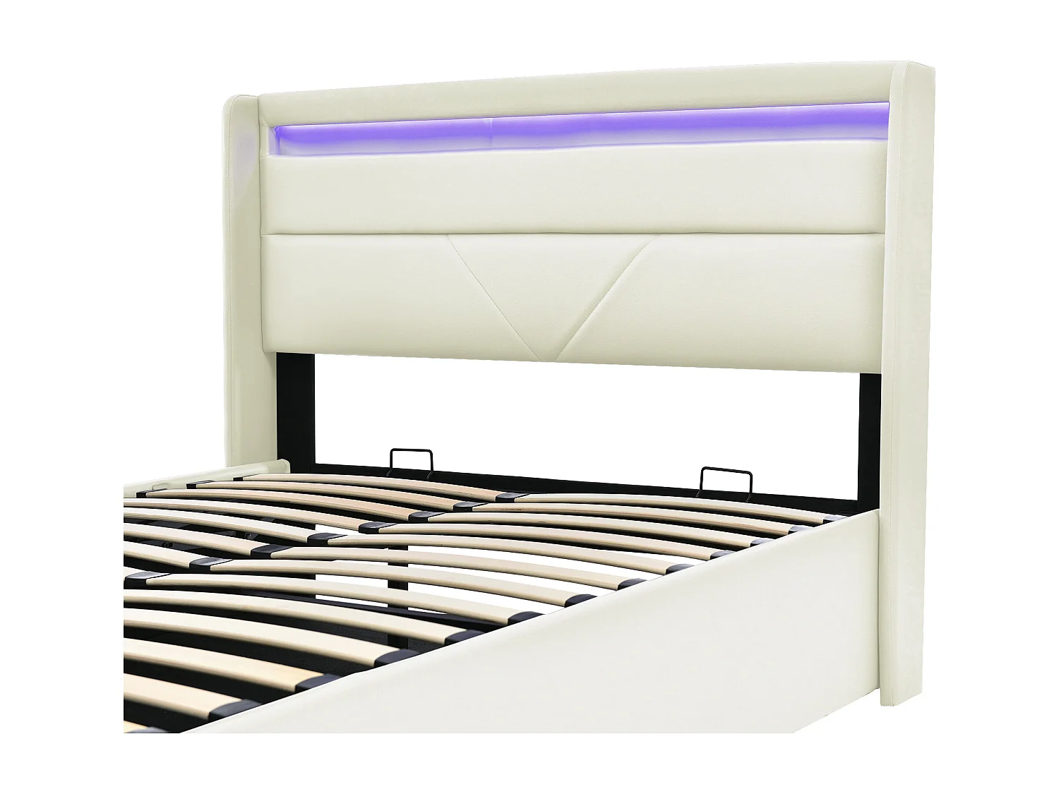 Gepolsterd Bed Tweepersoons 140x200 Hydraulisch Met LED, Opbergruimte, Houten Lattenbodem, Similicuir Wit (met Matras)