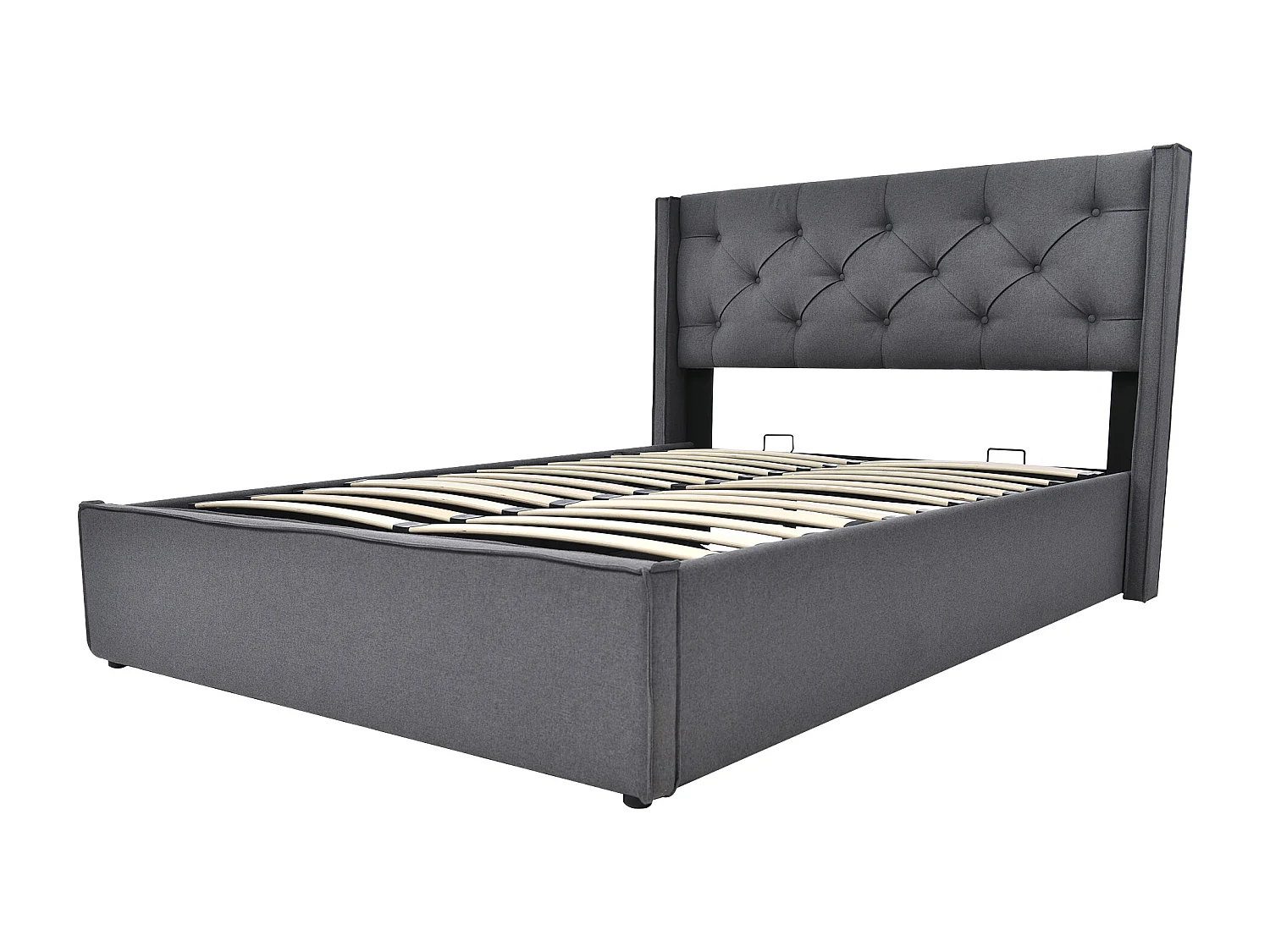 Lit rembourré hydraulique double 140x200 cm, cadre métal avec sommier, rangement, coton gris, avec matelas