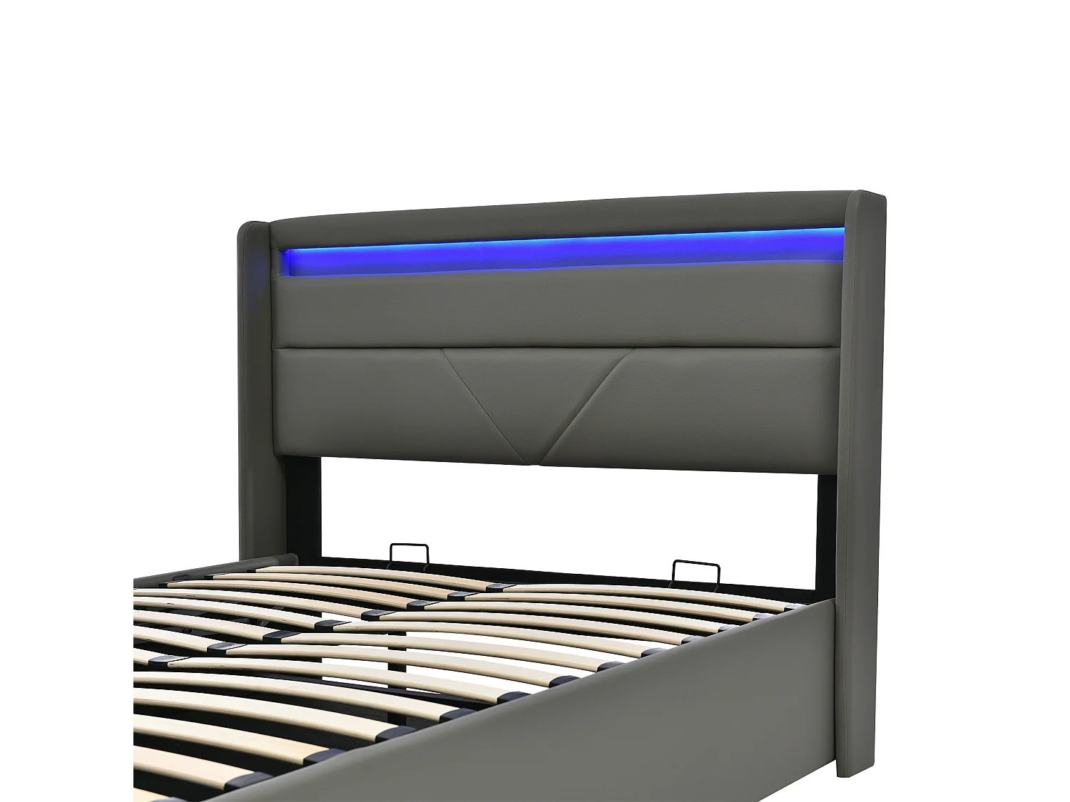 Hydraulisch Opbergbed Met LED, Gepolsterd Tweepersoonsbed 140x200 Cm, Bed Functioneel En Stof Grijs Met Matras