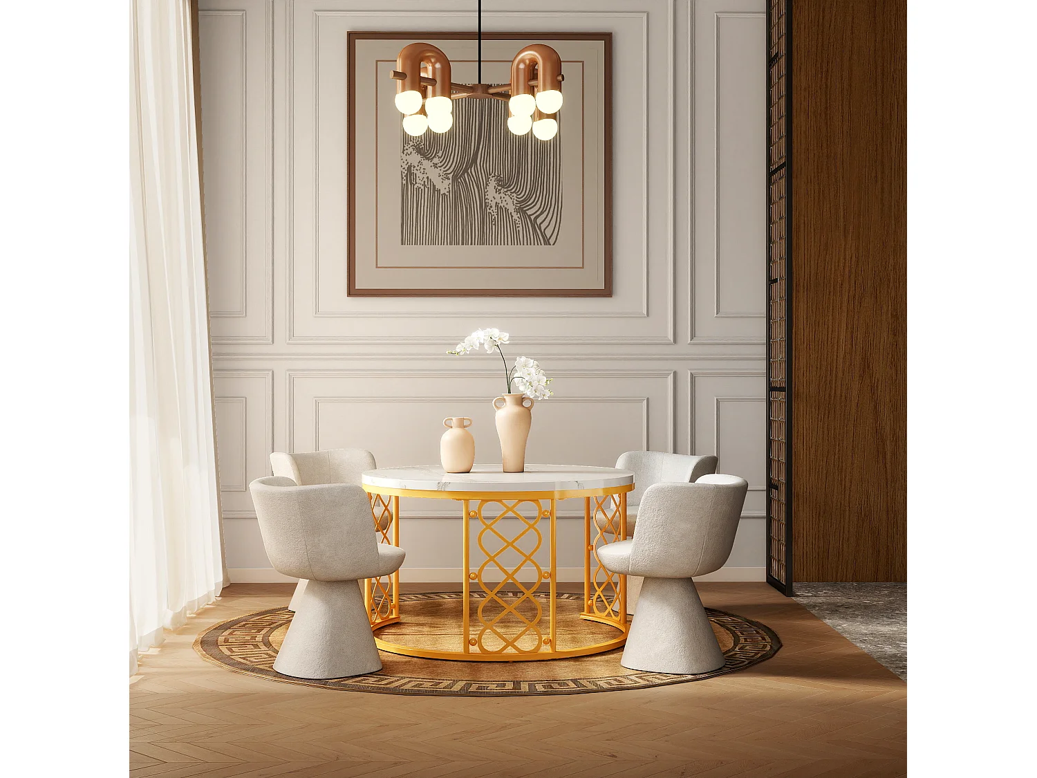 Table basse Maisentiel Gigogne ronde 2 pièces effet marbre plateau metaal or motif cœur ajouré empilable