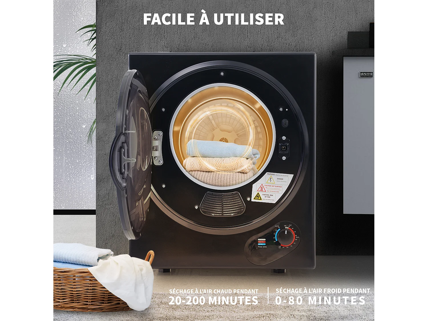 Asciugatrice a sfiato da 2,5 kg con timer da 200 min - temperatura 65 °C