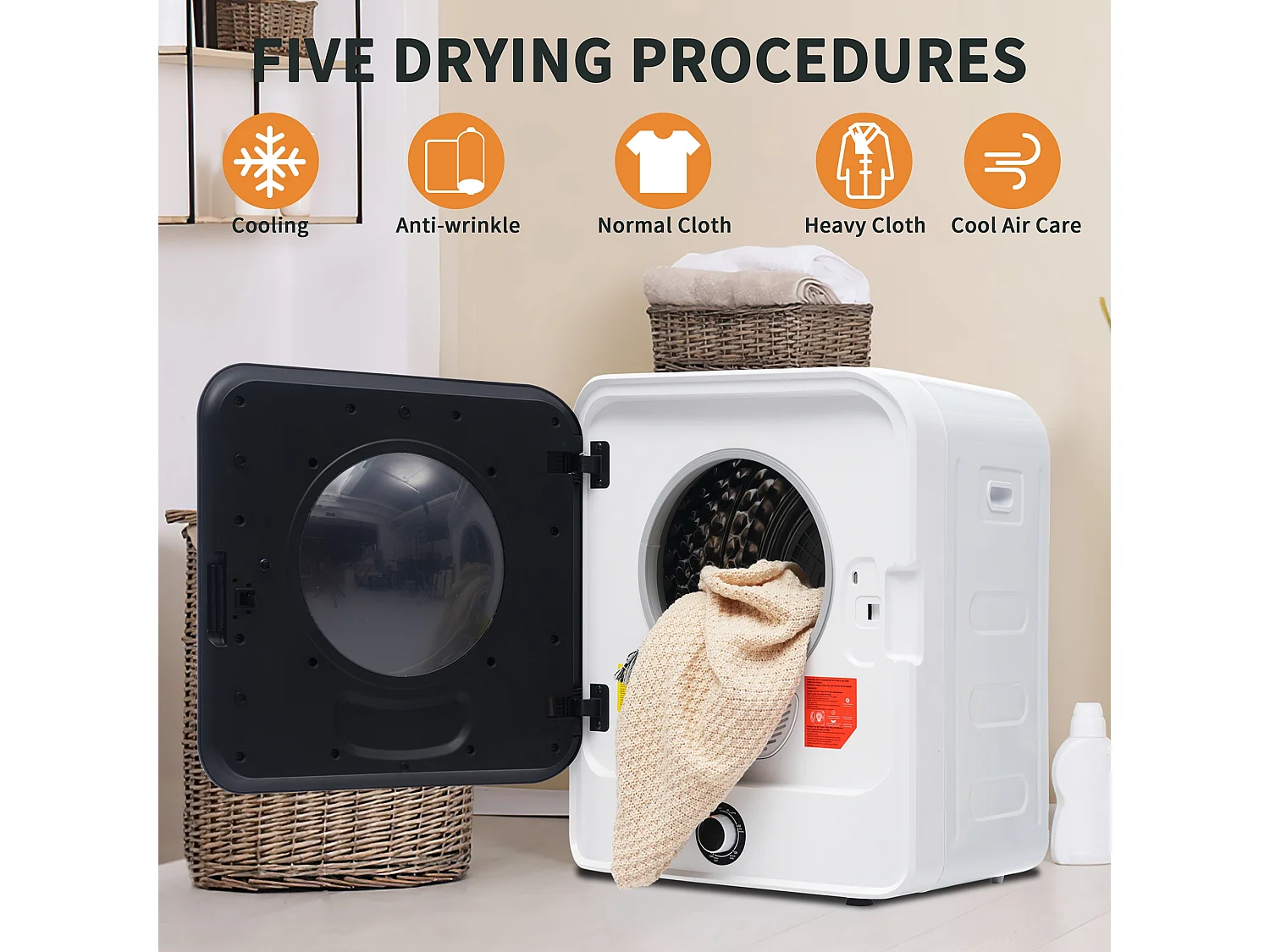 Sèche-linge de 3 kg avec 5 programmes et filtration multiple - Blanc et noir
