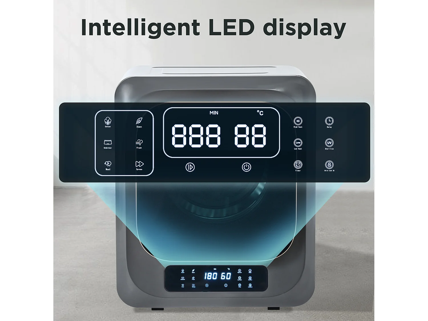 Asciugatrice 3 kg con 6 funzioni - Protezione contro il surriscaldamento - Grigio