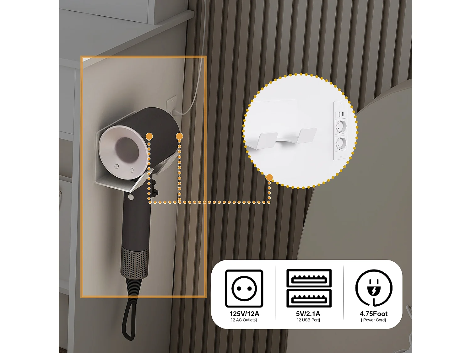 Toletta con specchio LED, sgabello, presa elettrica e 4 cassetti - Bianco