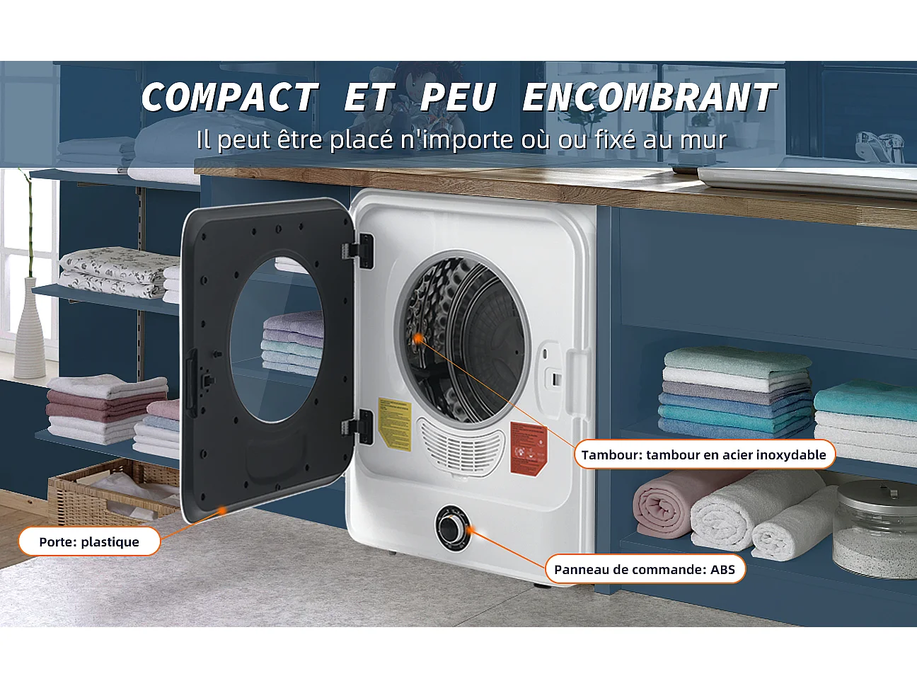 Asciugatrice 3 kg con 5 programmi - Protezione contro il surriscaldamento - Bianco