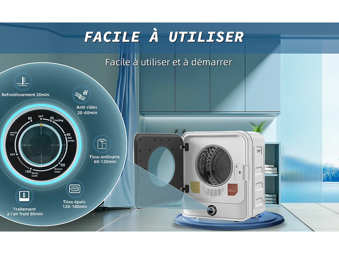 Asciugatrice 3 kg con 5 programmi - Protezione contro il surriscaldamento - Bianco