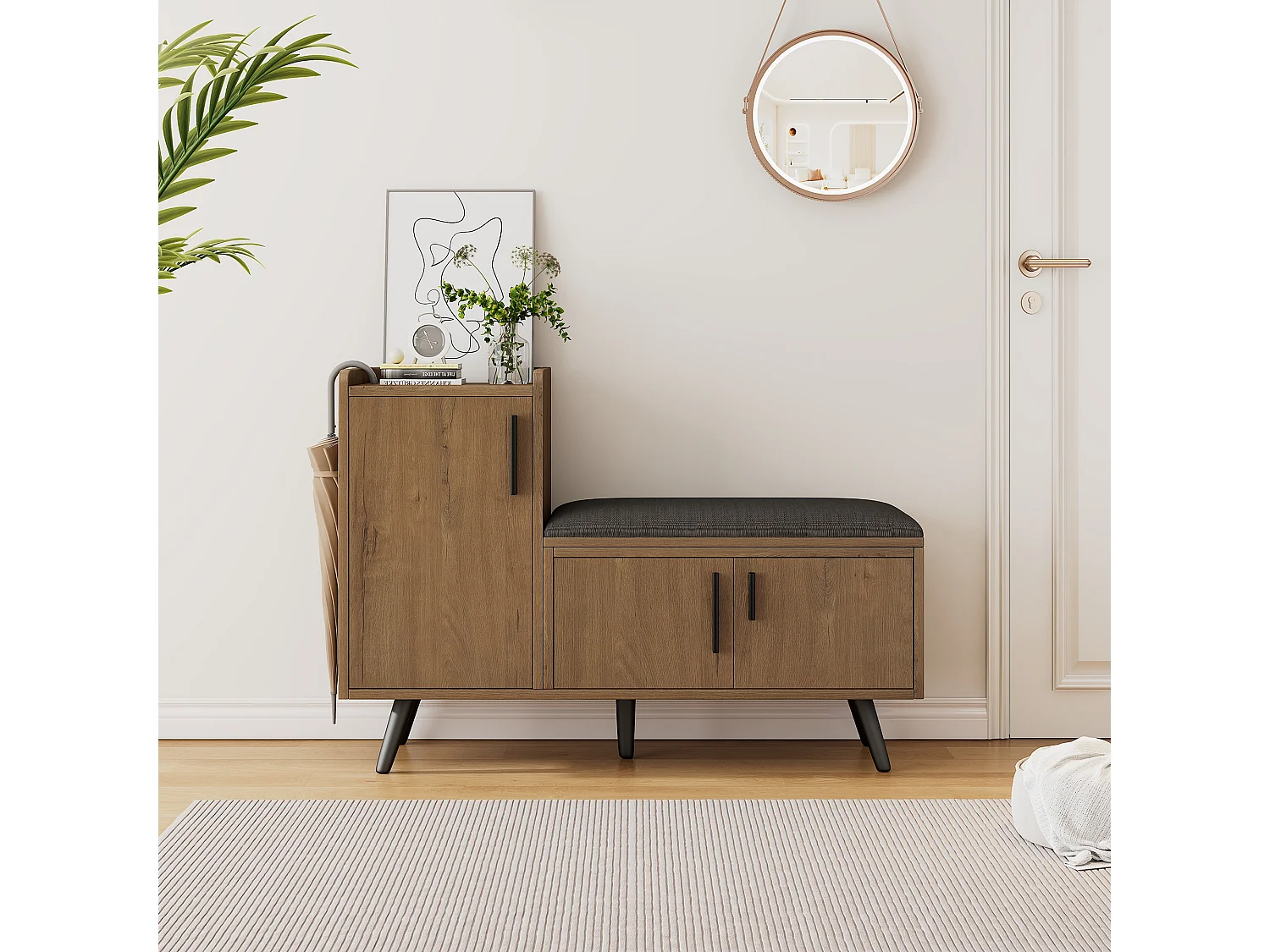 Meuble chaussures avec 3 portes et banc - Bois en PB- Naturel foncé