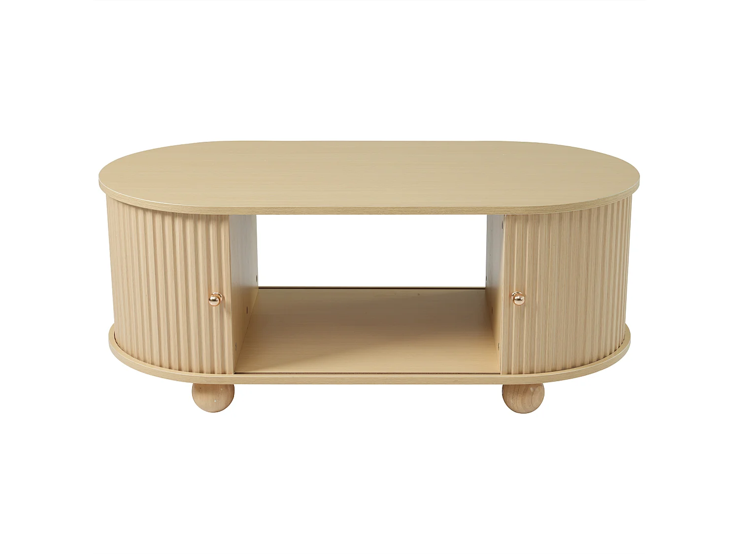 Tavolino ovale con contenitore e ante scorrevoli - Colore legno