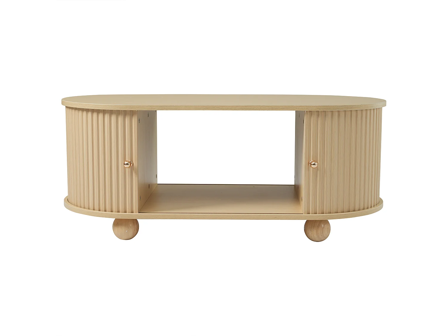 Tavolino ovale con contenitore e ante scorrevoli - Colore legno