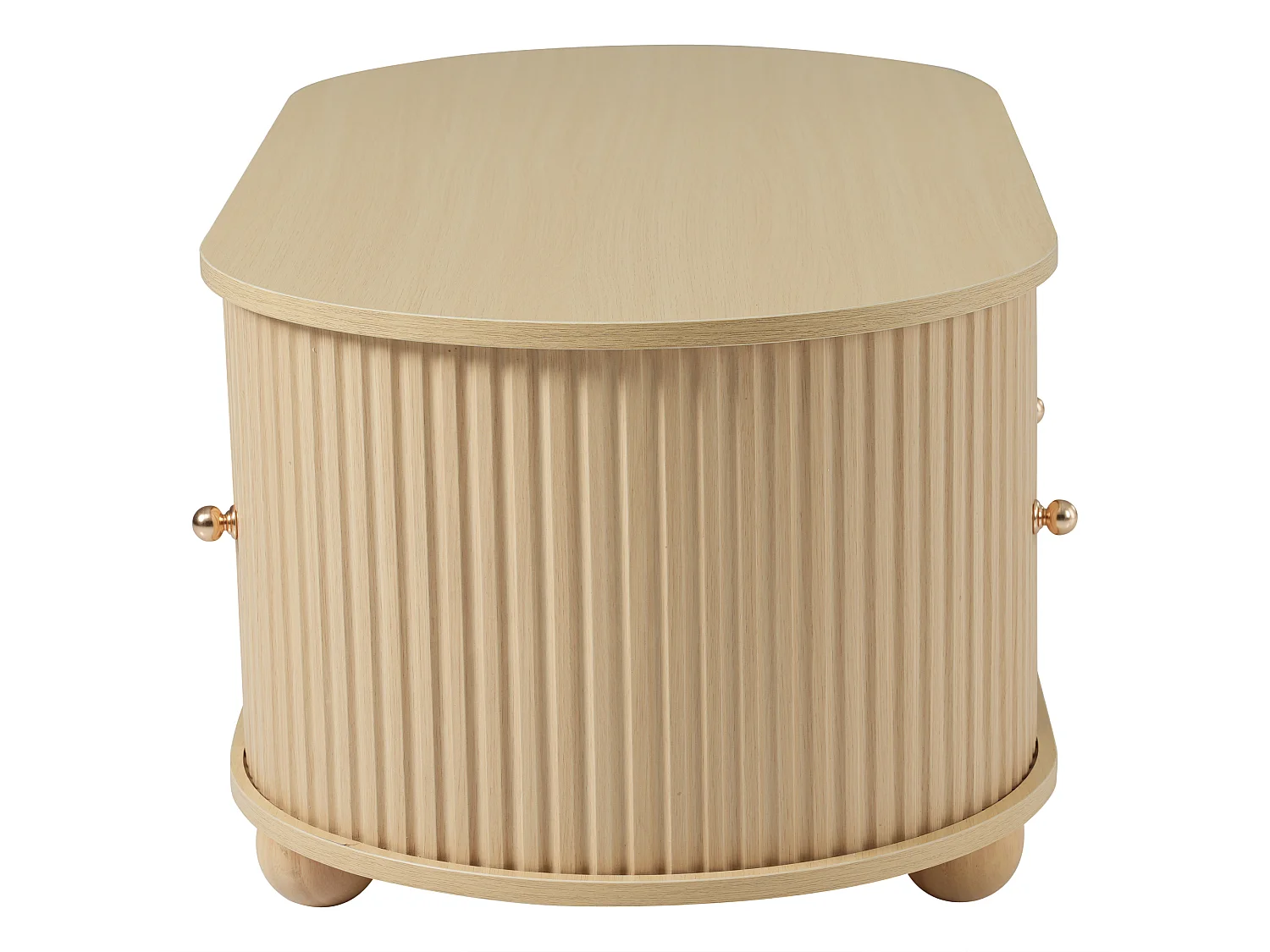 Tavolino ovale con contenitore e ante scorrevoli - Colore legno