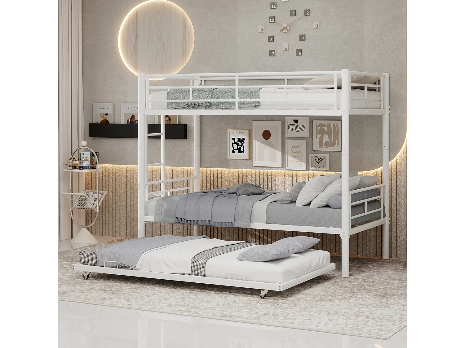 Stapelbed 90x190 cm met uitschuifbed 90x190 cm - Metalen kinderbed - Wit