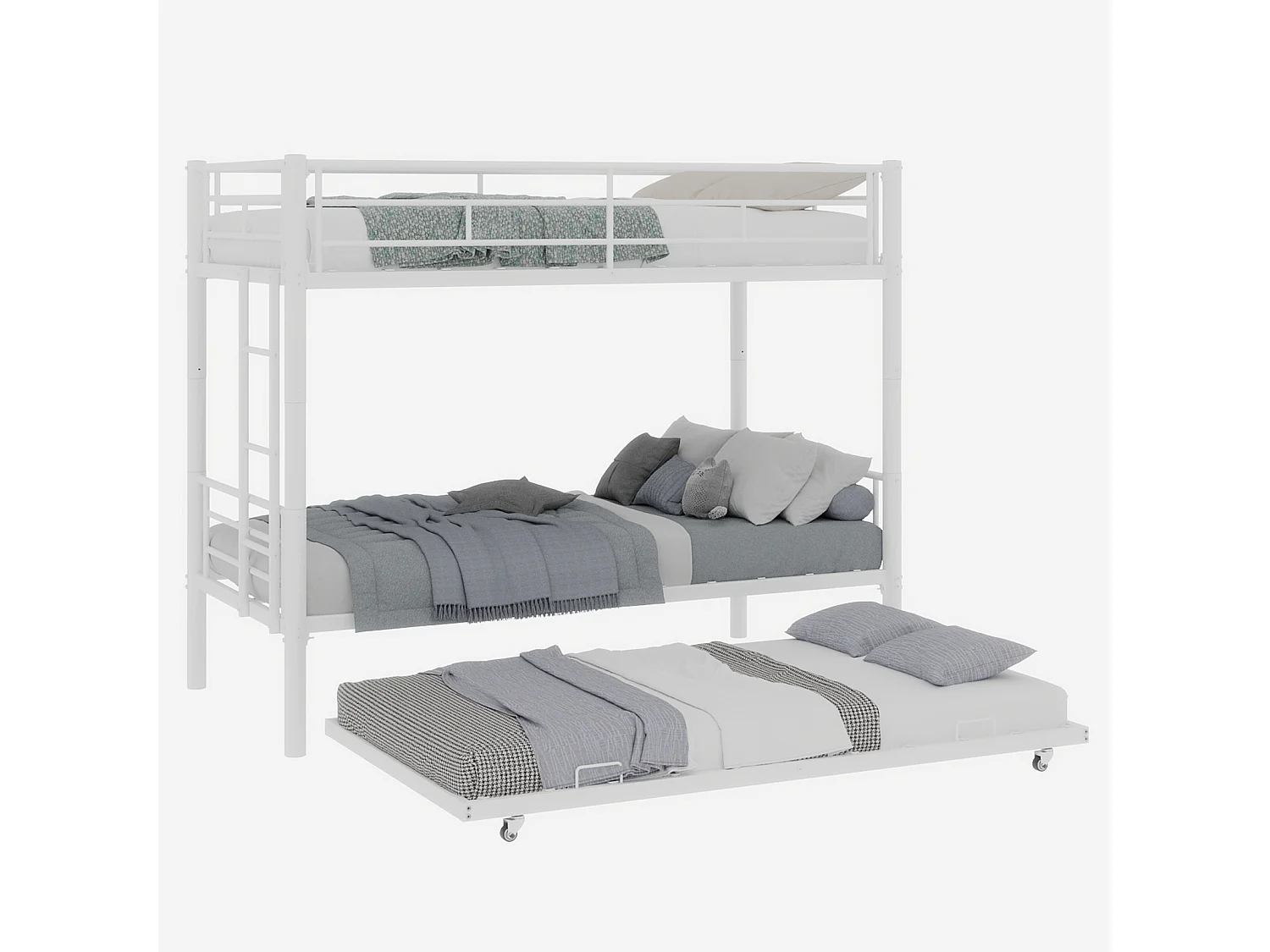 Stapelbed 90x190 cm met uitschuifbed 90x190 cm - Metalen kinderbed - Wit