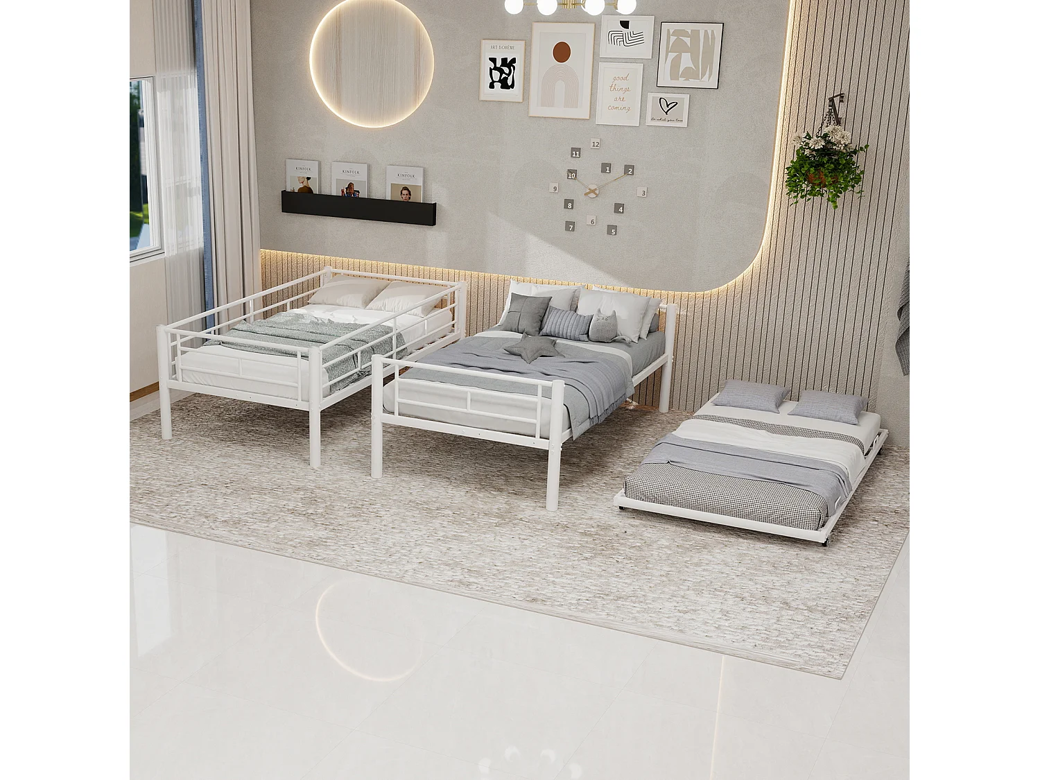 Stapelbed 90x190 cm met uitschuifbed 90x190 cm - Metalen kinderbed - Wit