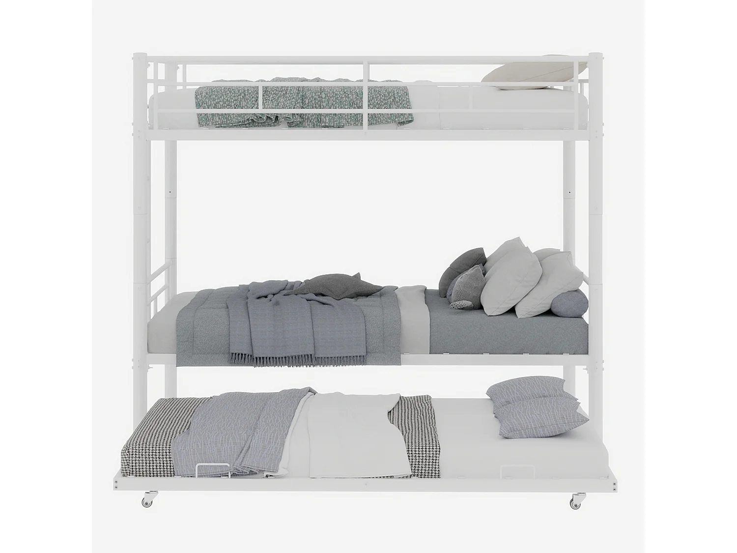 Stapelbed 90x190 cm met uitschuifbed 90x190 cm - Metalen kinderbed - Wit