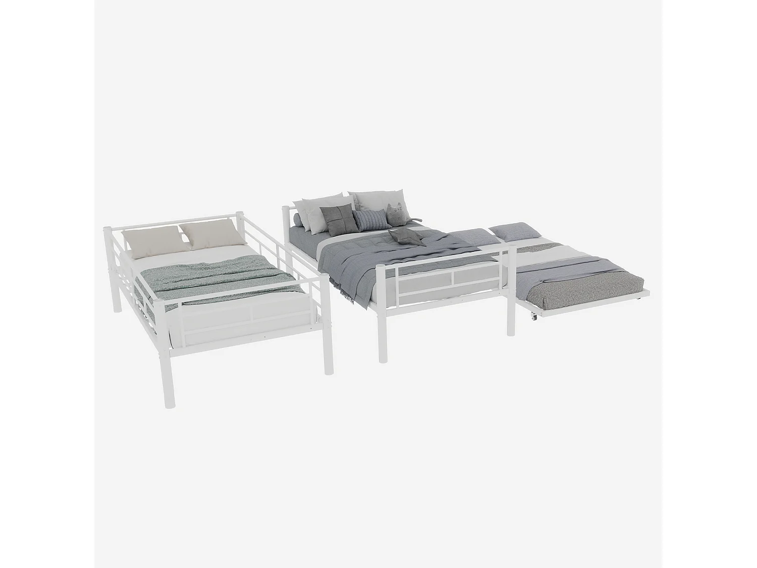 Stapelbed 90x190 cm met uitschuifbed 90x190 cm - Metalen kinderbed - Wit