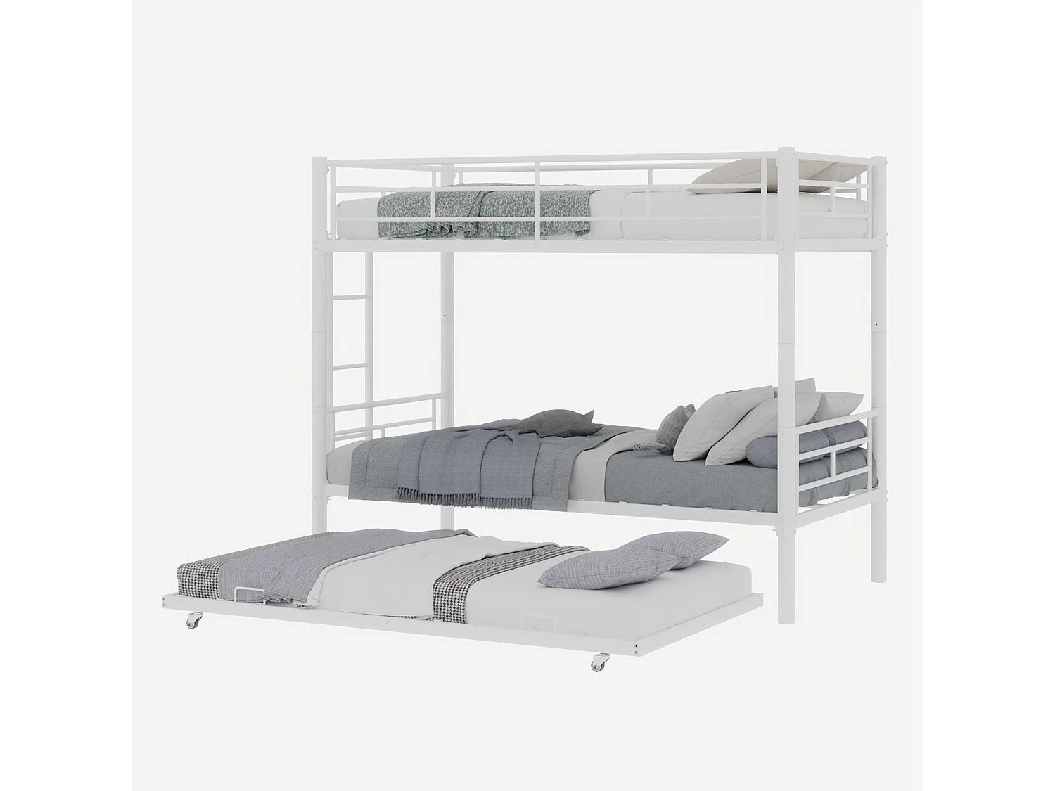 Stapelbed 90x190 cm met uitschuifbed 90x190 cm - Metalen kinderbed - Wit
