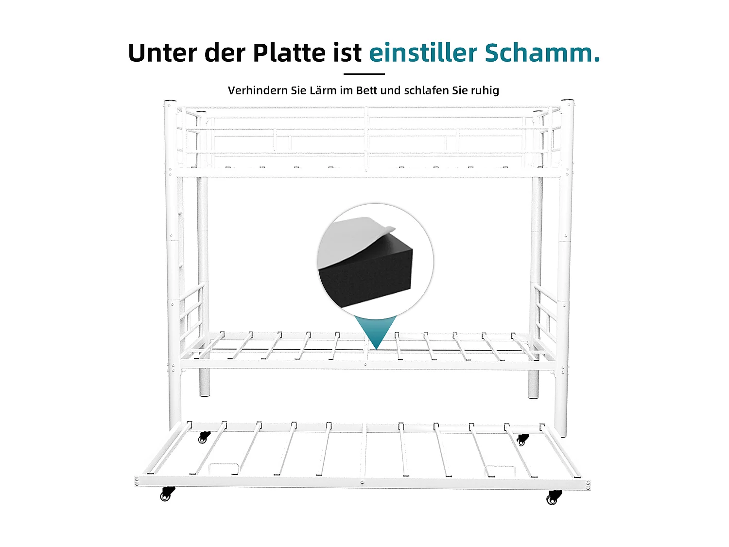 Stapelbed 90x190 cm met uitschuifbed 90x190 cm - Metalen kinderbed - Wit