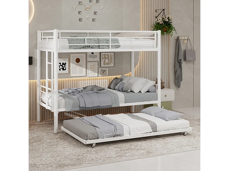 Stapelbed 90x190 cm met uitschuifbed 90x190 cm - Metalen kinderbed - Wit