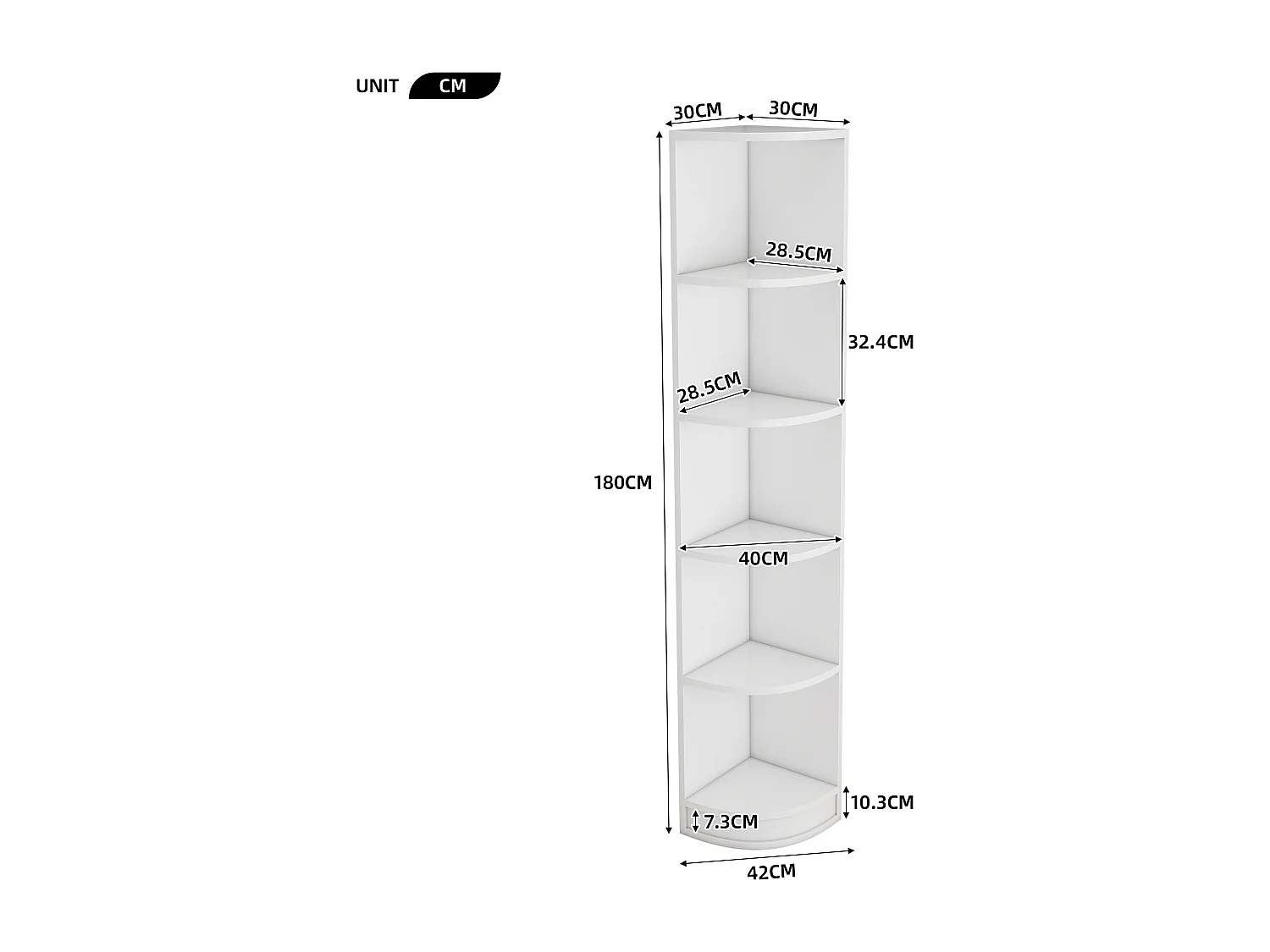 Etagère d'angle avec 5 tablettes - Bois en MDF - Blanc