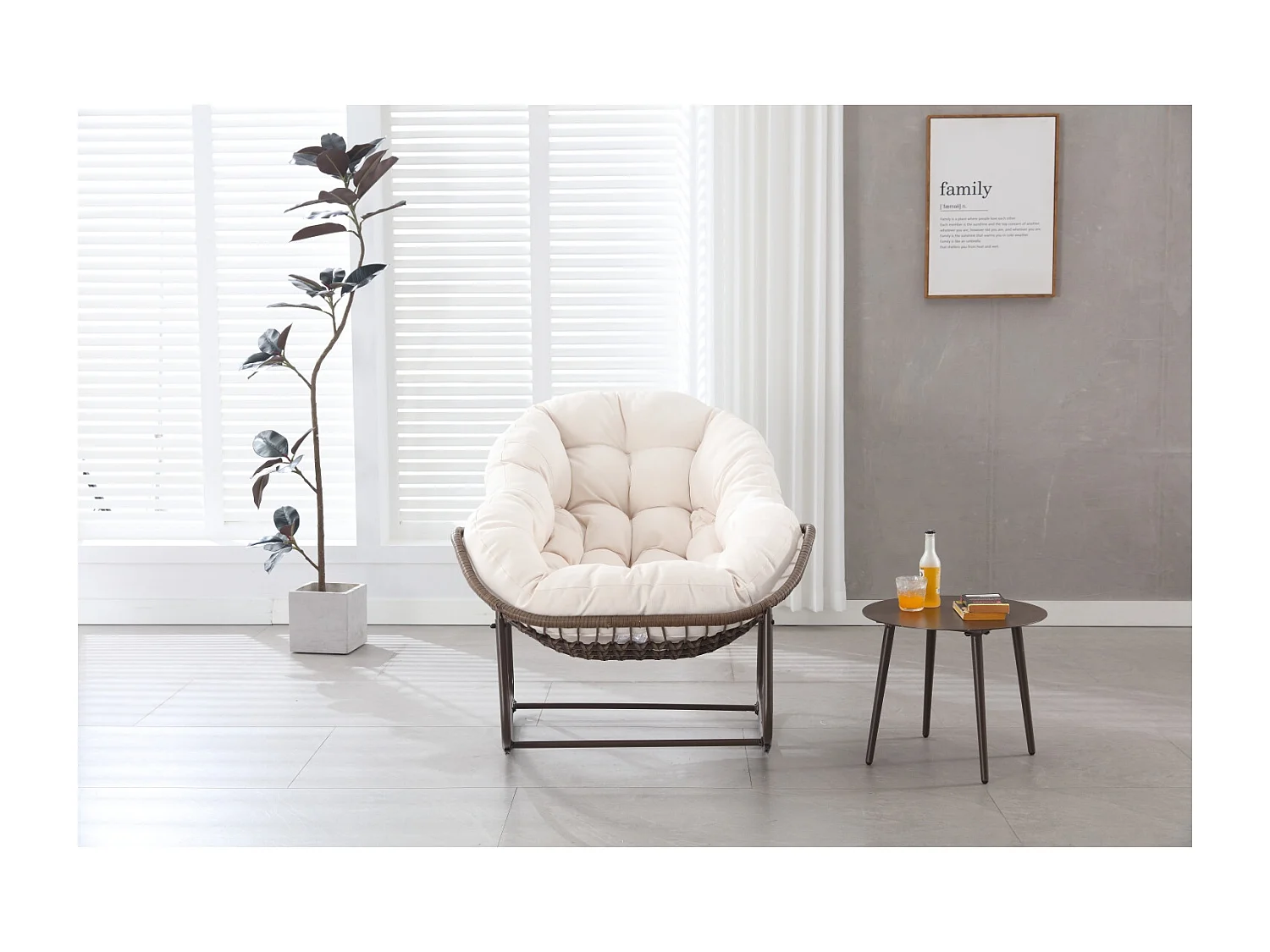 Rotan schommelstoel met dik kussen - Wit