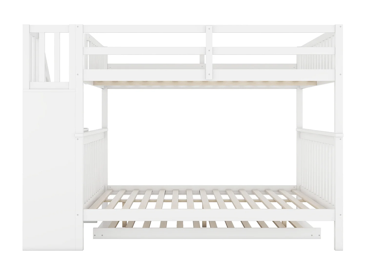 Stapelbed 140 x 200 cm met uitschuifbed 90 x 190 cm en opbergladder - Grenen en MDF - Wit