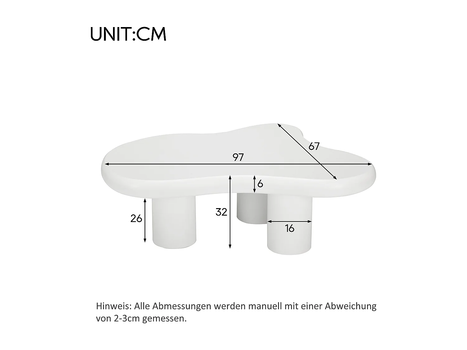 Mesa de centro irregular en forma de nube blanca - Madera MDF 97X67X32cm