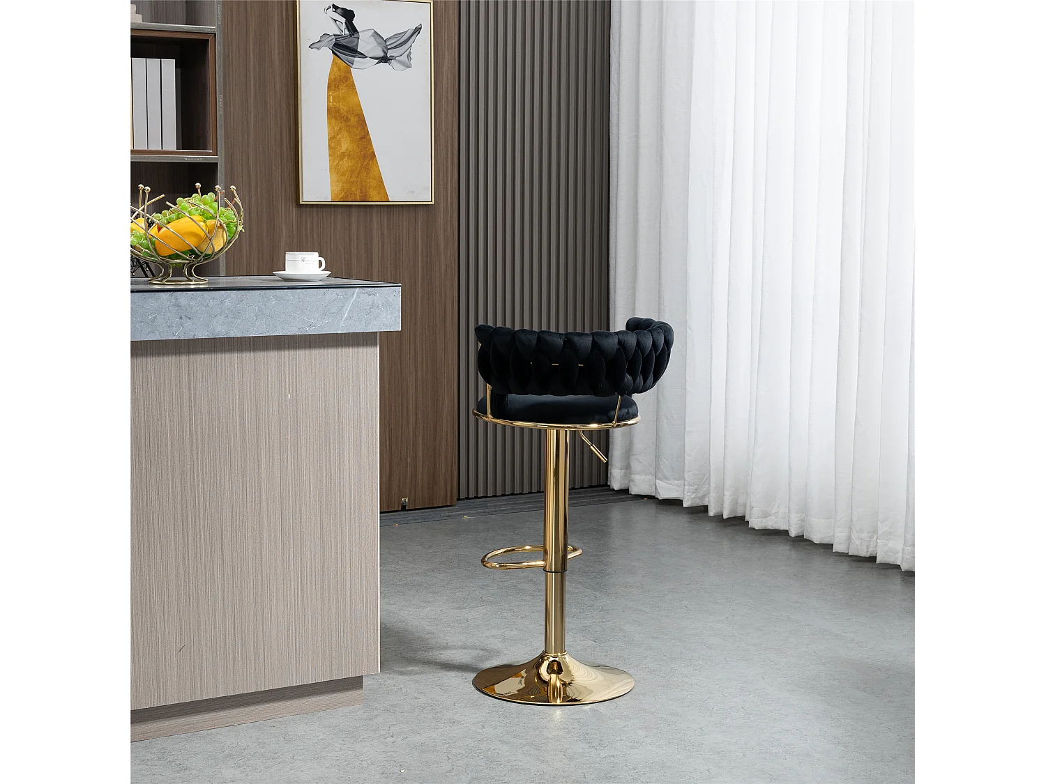 Set van 2 draaibare barkrukken in fluweel - Verstelbare hoogte - Zwart en goud