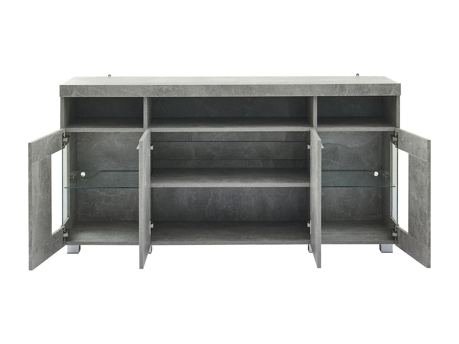 Buffet avec 4 portes et LED - Bois MDF+verre trempé - Gris ciment