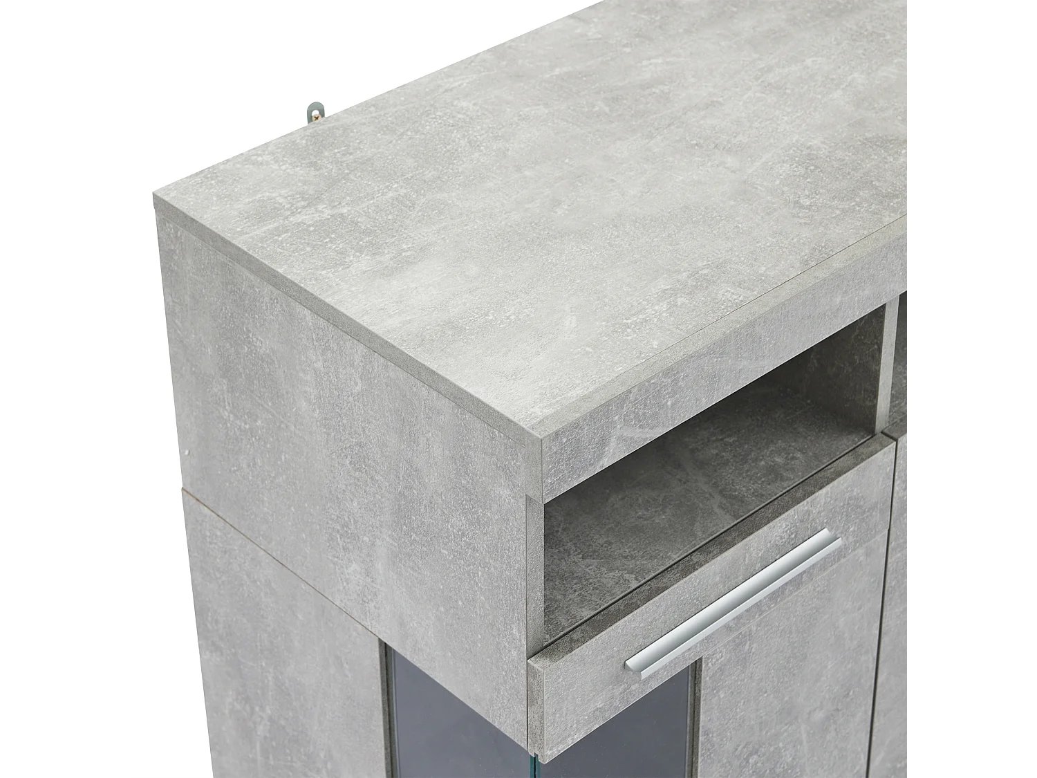 Buffet avec 4 portes et LED - Bois MDF+verre trempé - Gris ciment