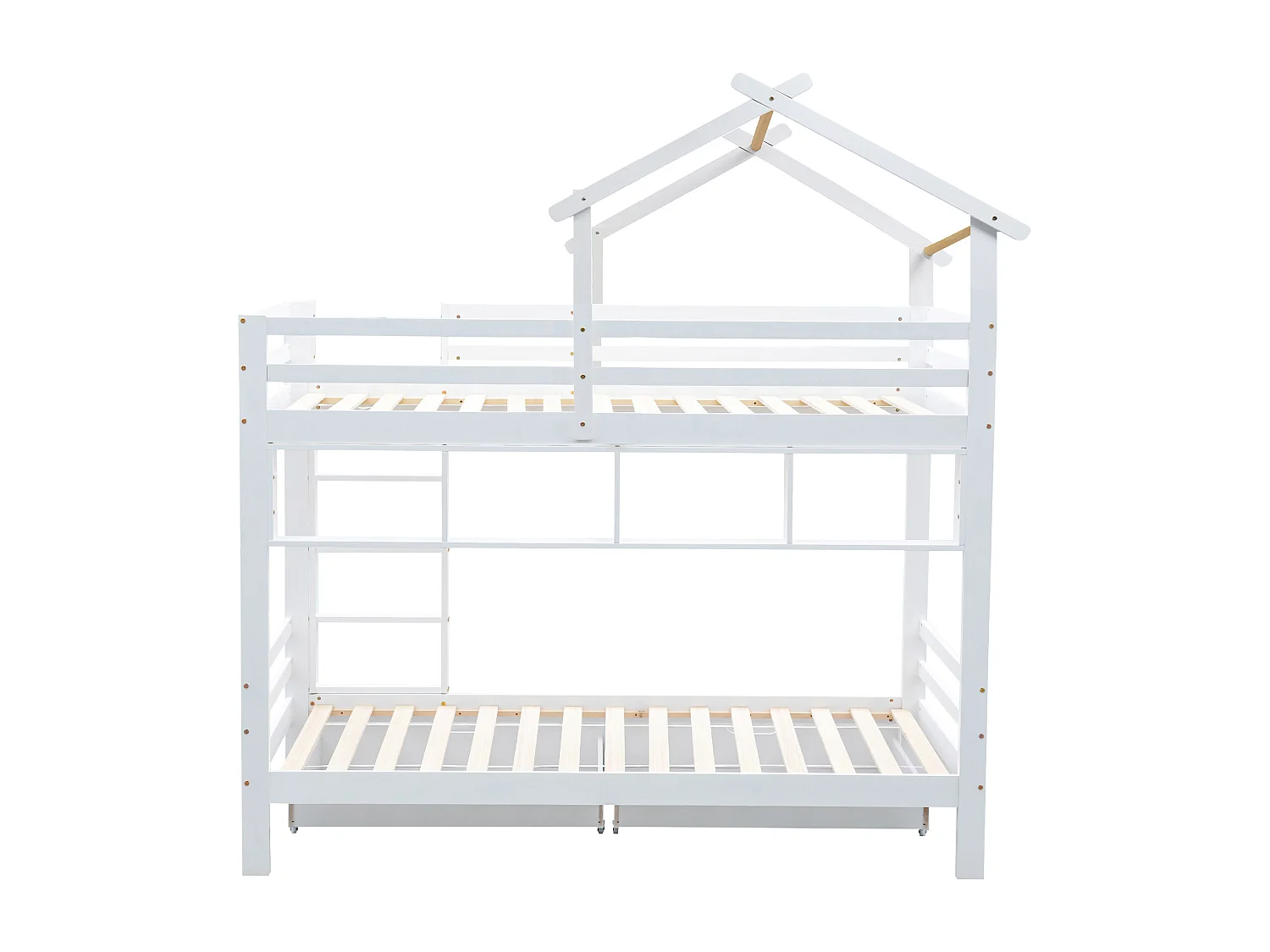 Stapelbed 90x200cm met 2 lades en planken - Kajuitbed van grenenhout en MDF - Wit