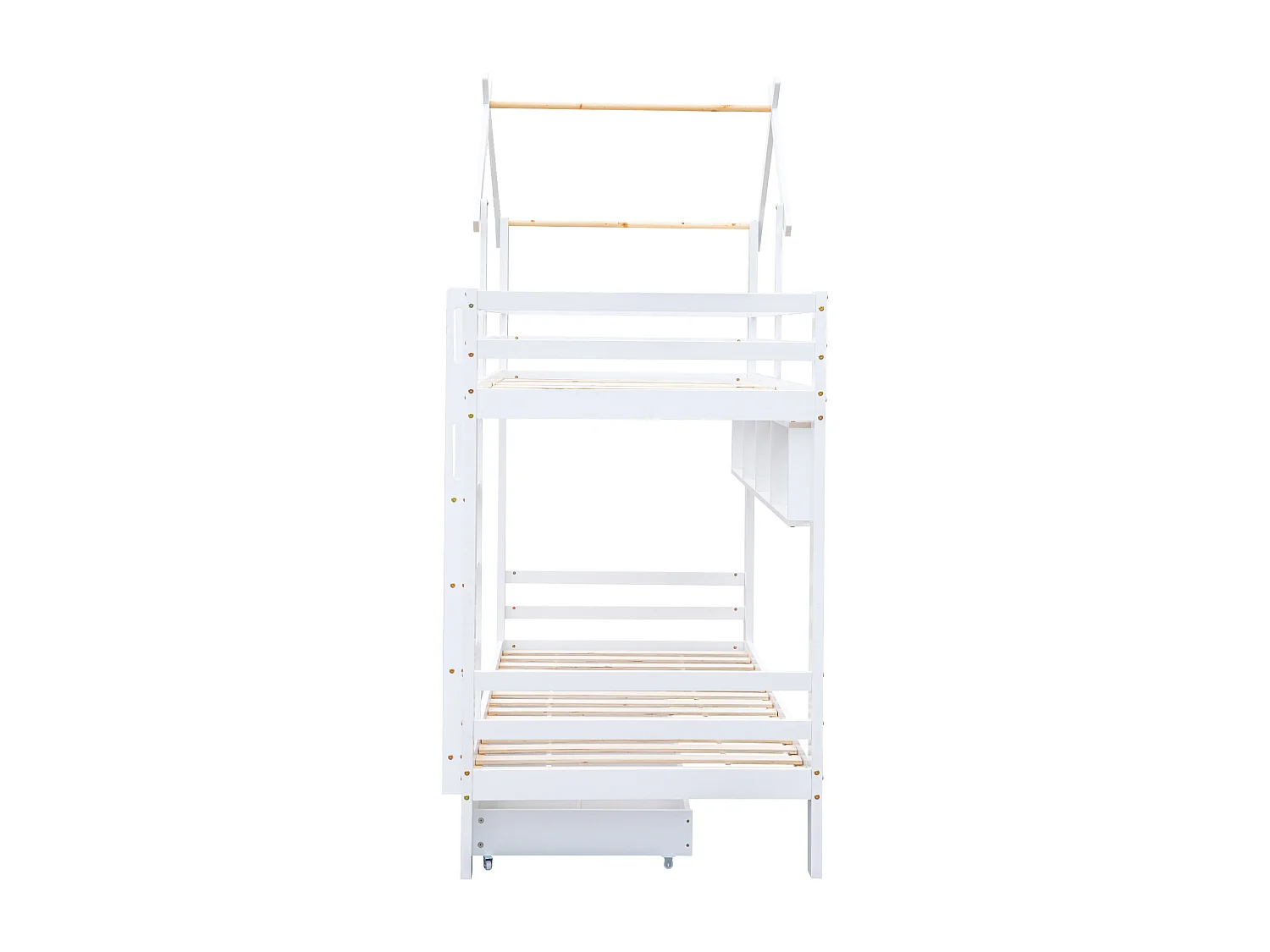 Stapelbed 90x200cm met 2 lades en planken - Kajuitbed van grenenhout en MDF - Wit