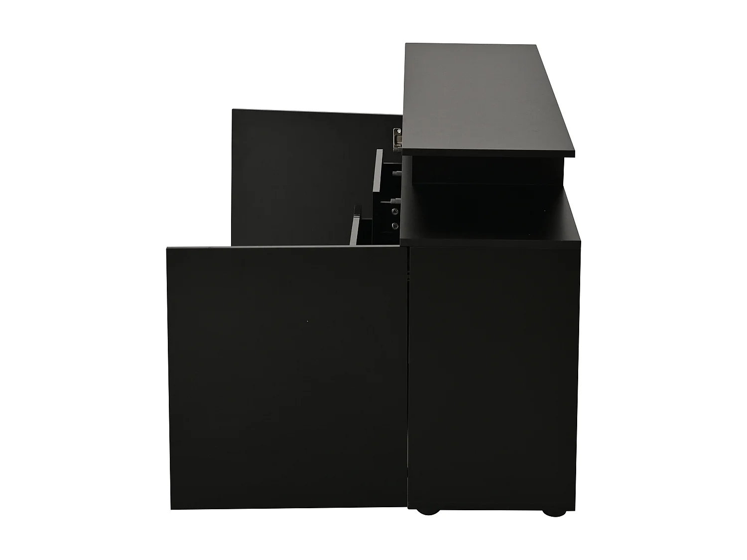 Buffet noir laqué avec LED, 4 tiroirs et 2 portes - Bois en PB et verre