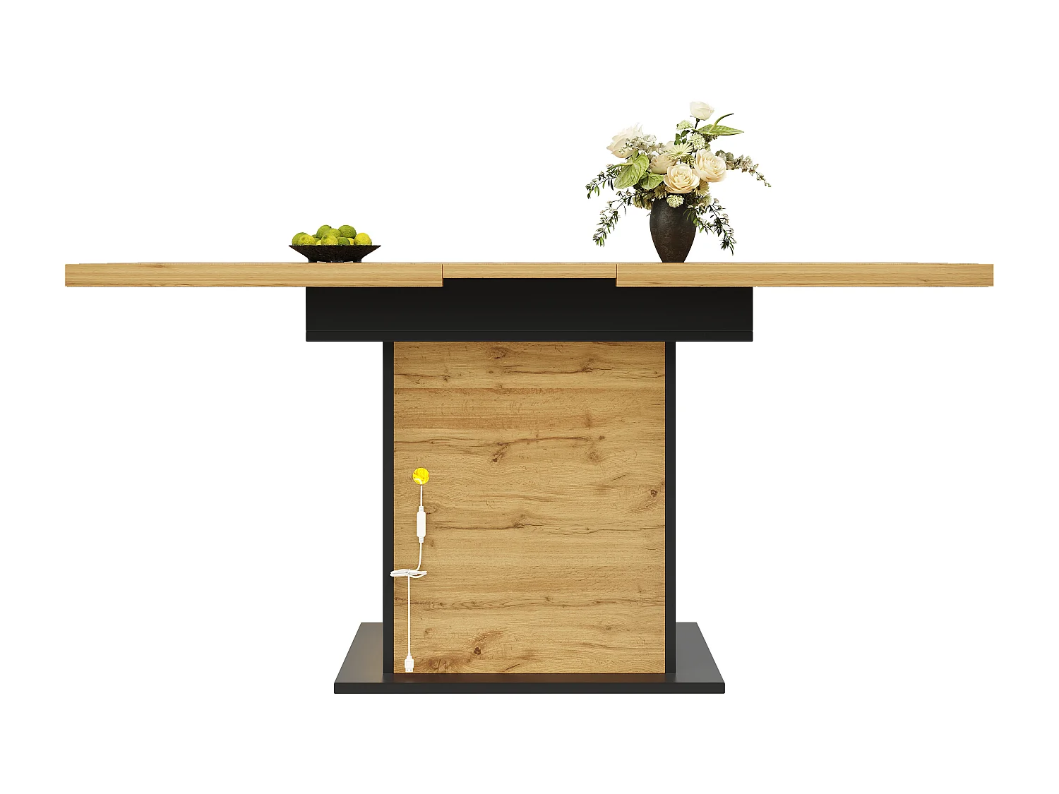 Table extensible pour 4 à 6 personnes - Avec LED et rangement - Noir et bois