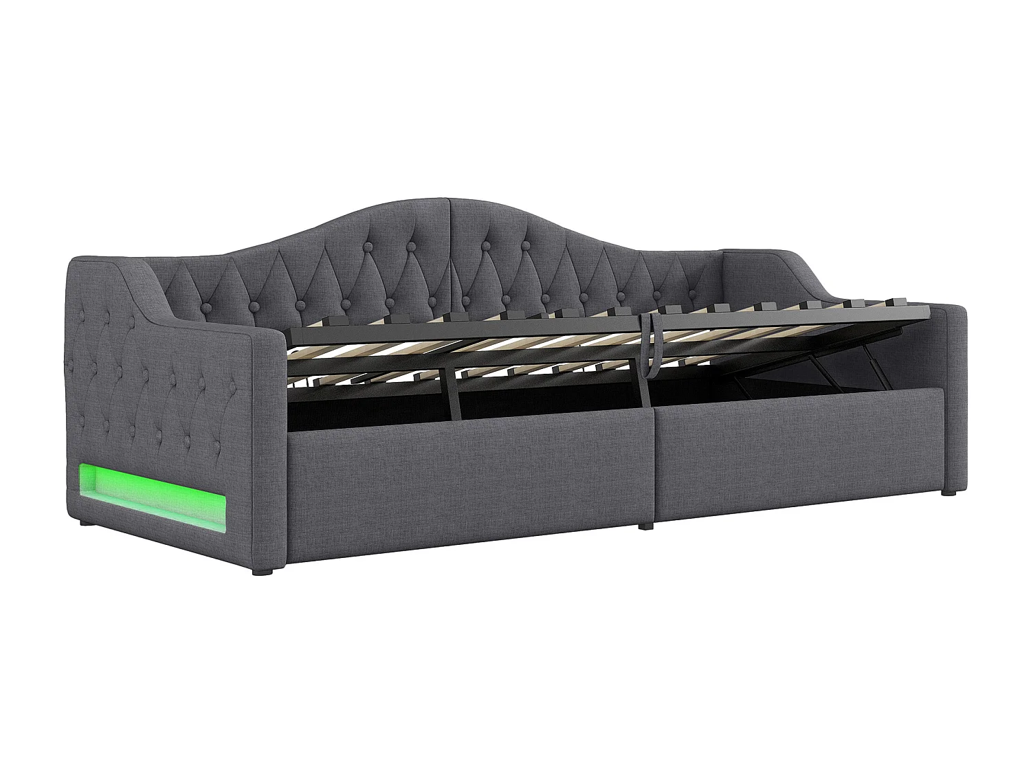 Daybed 90x200 cm en lino gris - Canapé con LED (colchón no incluido)