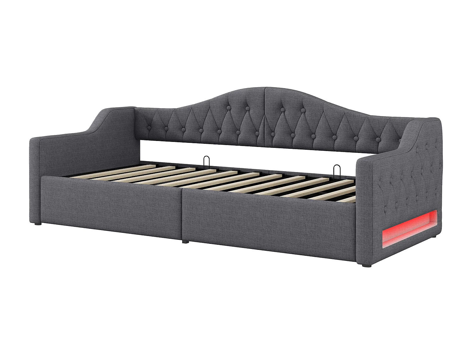 Daybed 90x200 cm en lino gris - Canapé con LED (colchón no incluido)