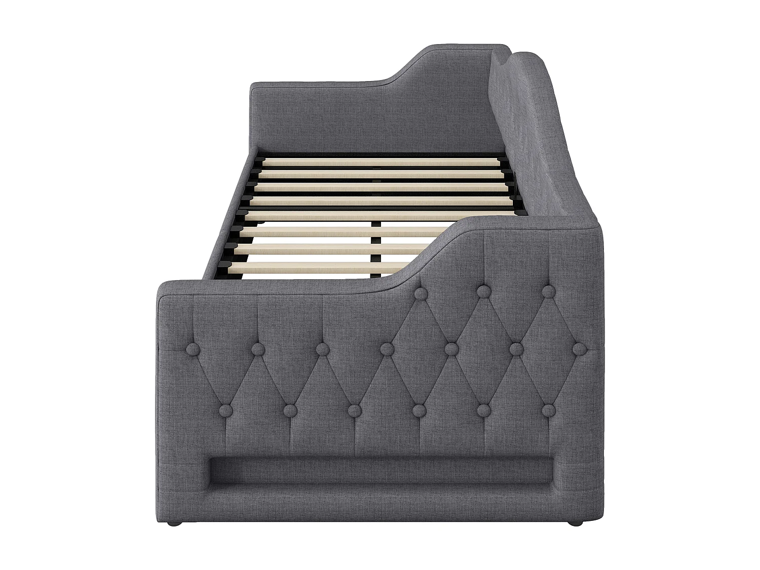 Daybed 90x200 cm en lino gris - Canapé con LED (colchón no incluido)