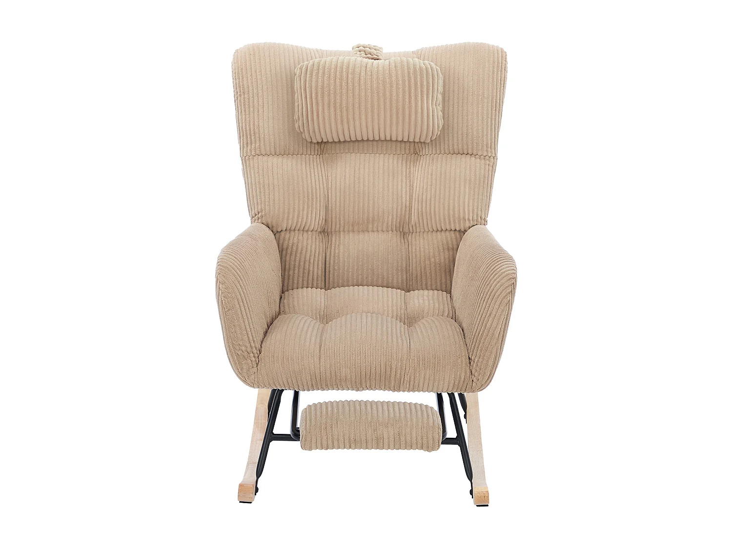 Sedia a dondolo in velluto a coste marrone con poggiapiedi