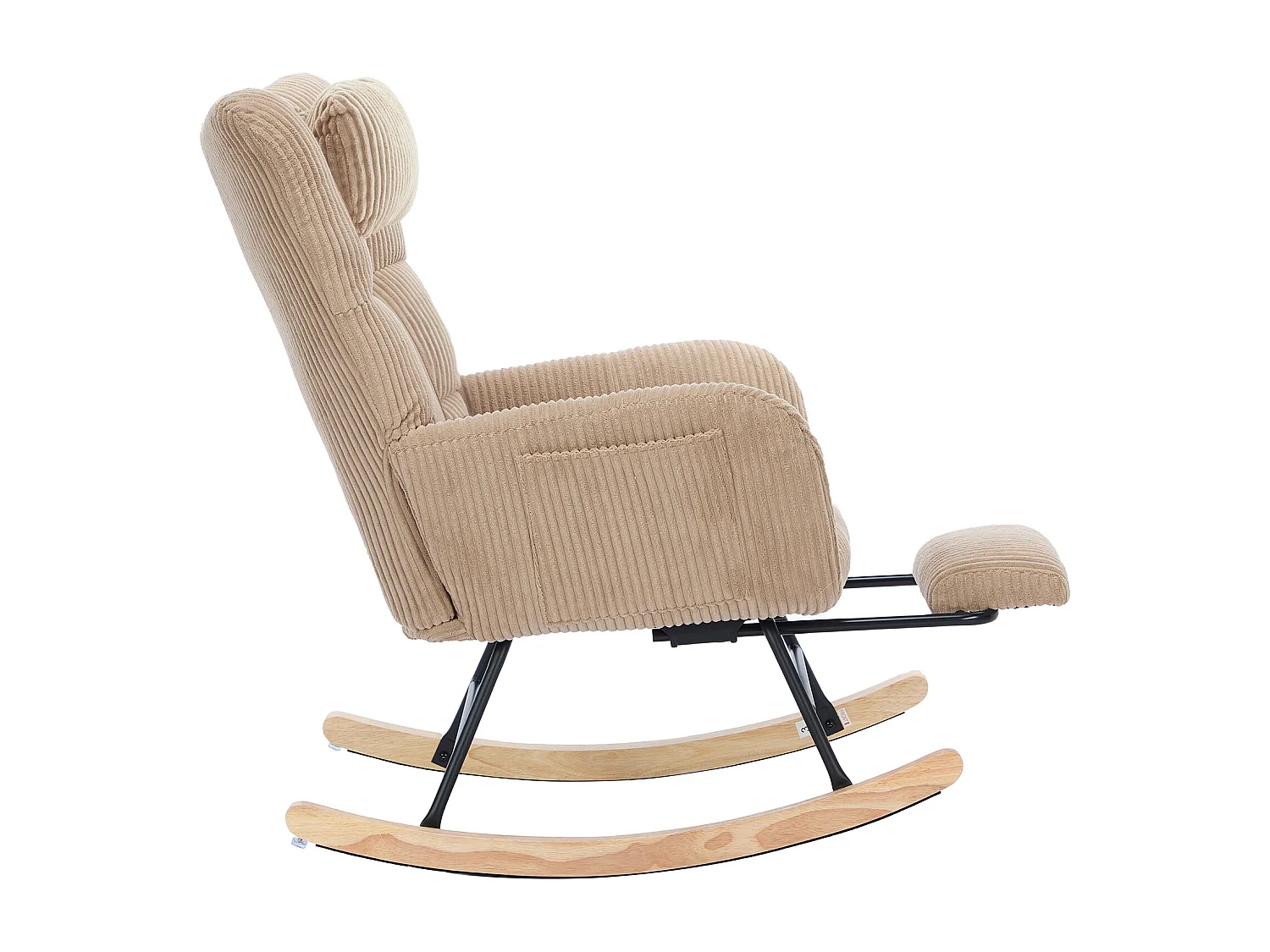 Sedia a dondolo in velluto a coste marrone con poggiapiedi