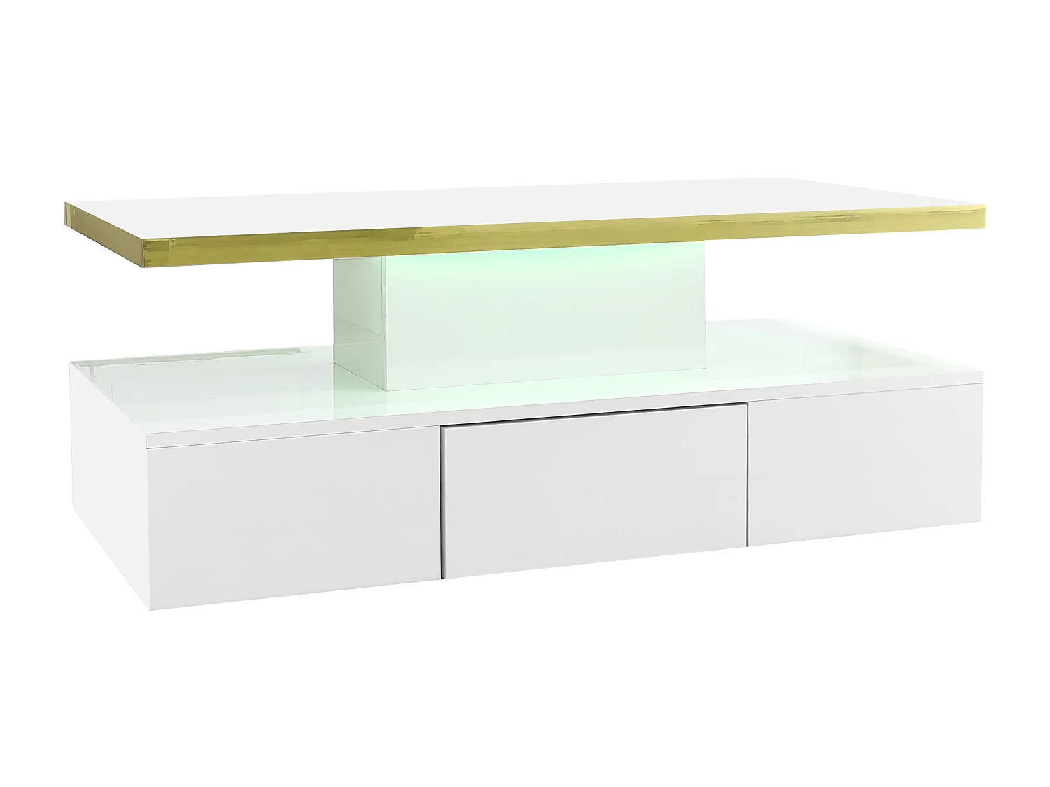 Table basse avec tiroir et LED - Finition laquée brillante - Blanc