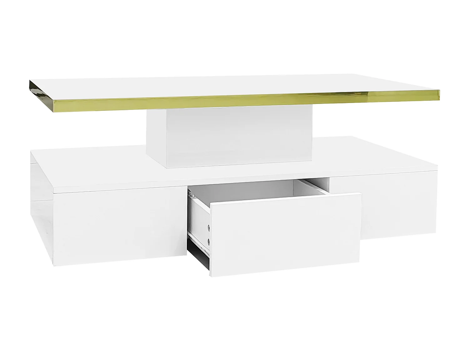Table basse avec tiroir et LED - Finition laquée brillante - Blanc