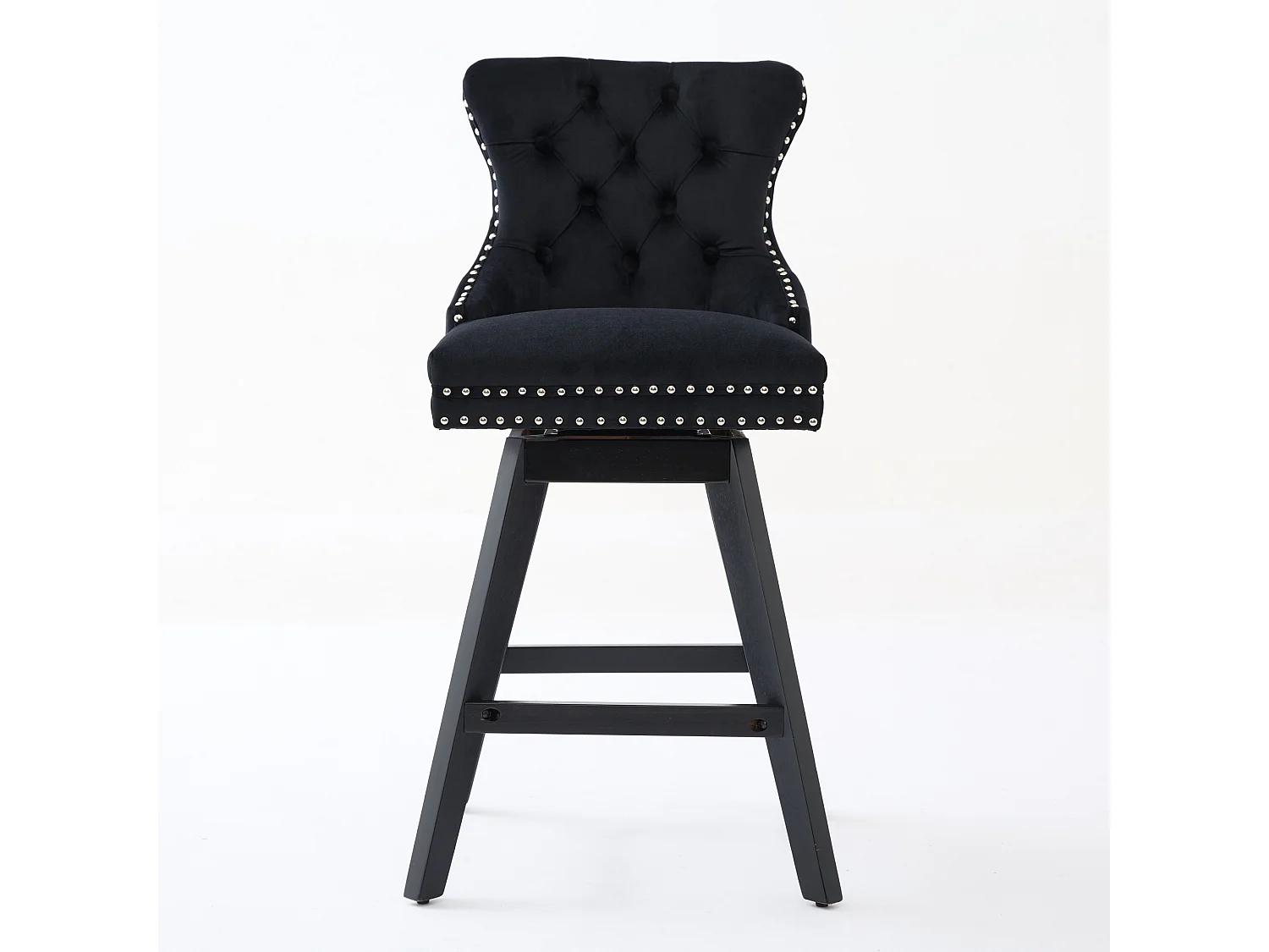 Lot de 2 tabourets de bar en velours - Pieds en bois - Noir