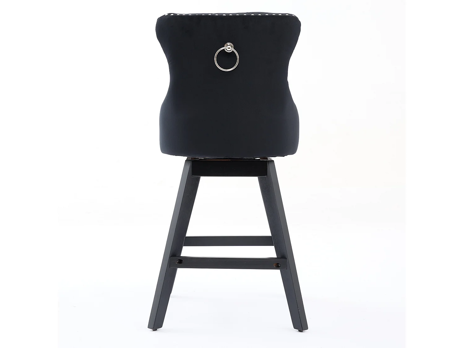 Lot de 2 tabourets de bar en velours - Pieds en bois - Noir