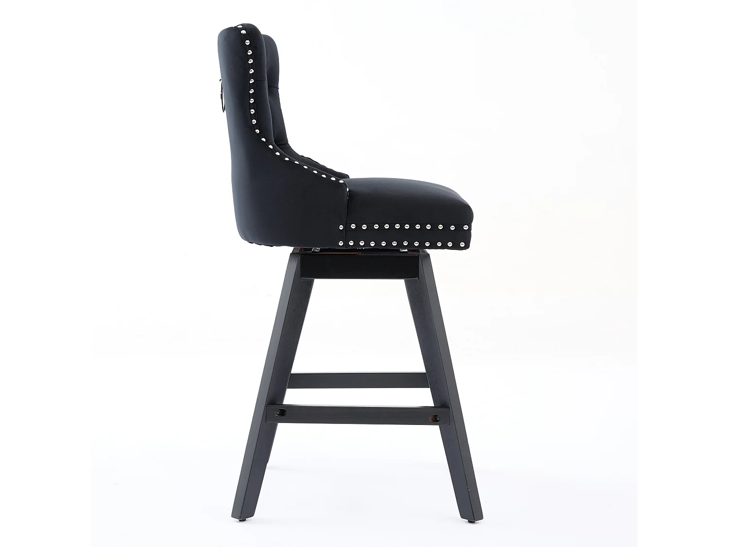 Lot de 2 tabourets de bar en velours - Pieds en bois - Noir