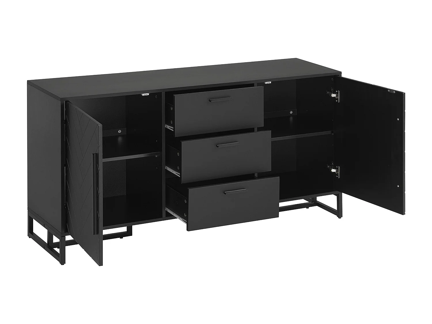 Buffet noir avec 2 portes et de 3 tiroirs - Motif chevrons