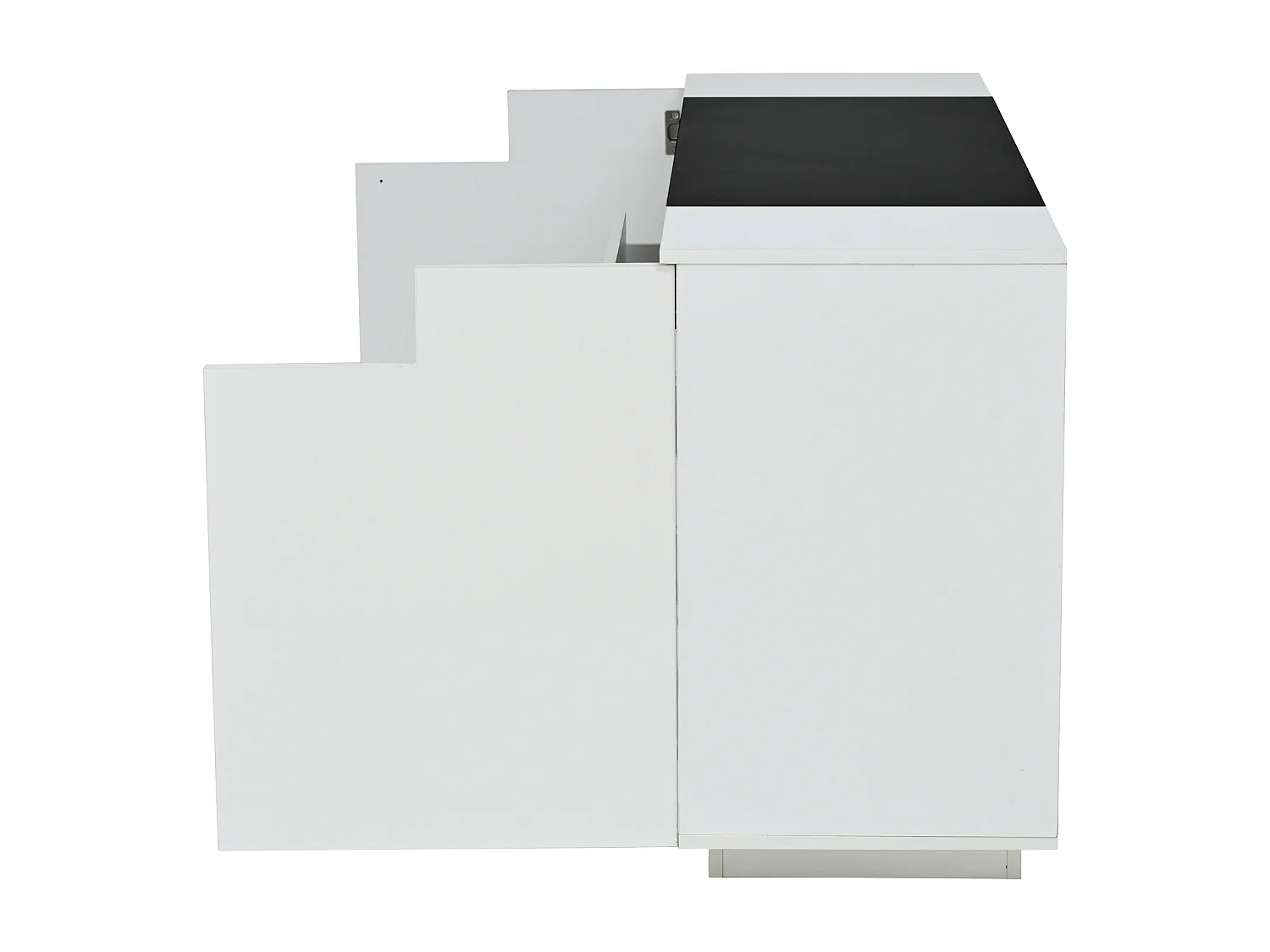 Credenza laccata lucida con illuminazione a LED, 2 ante a L e 3 cassetti - Bianco e nero