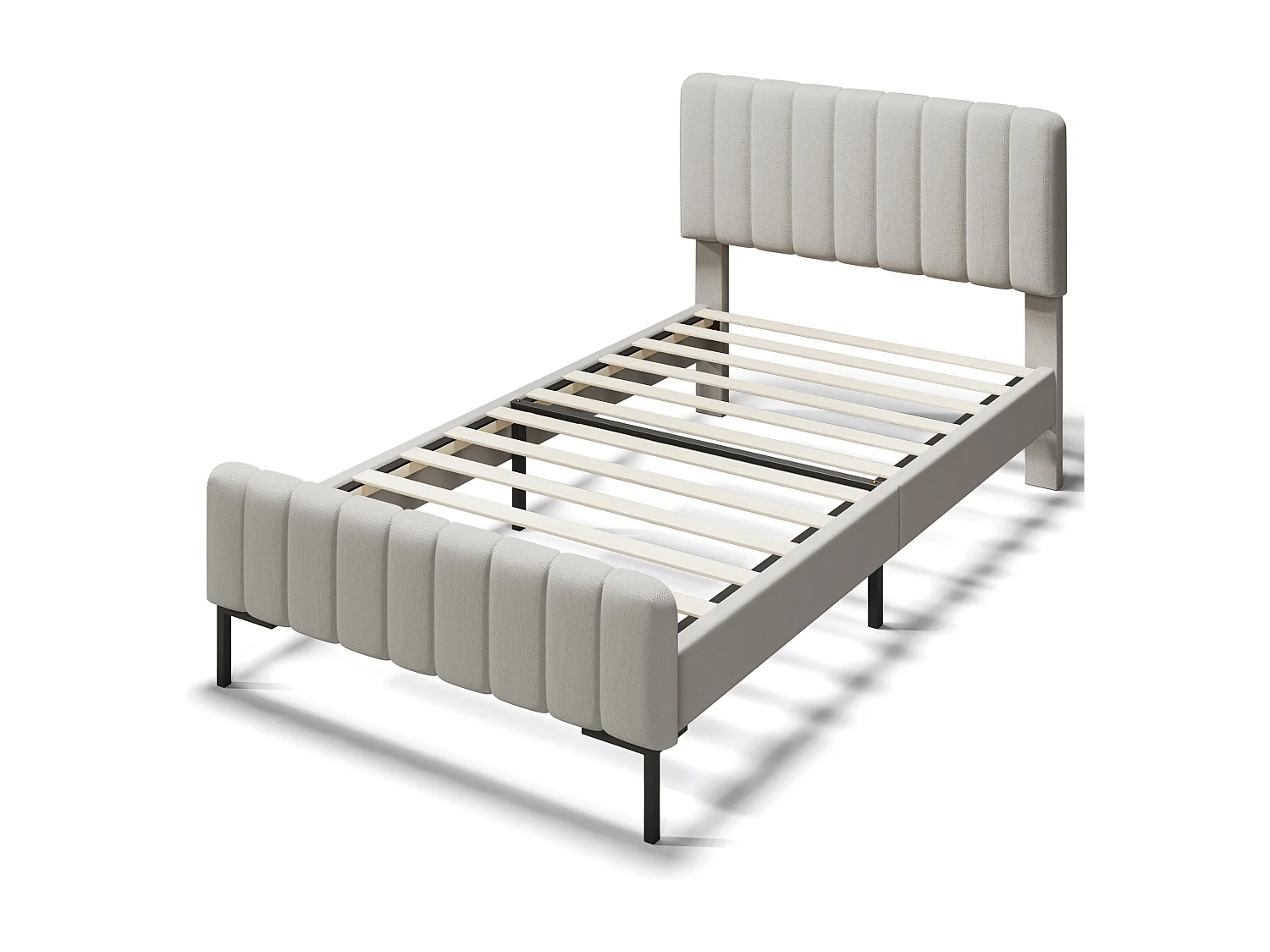 Letto singolo 90x200cm con testiera e materasso regolabili - Tessuto di lino grigio-beige